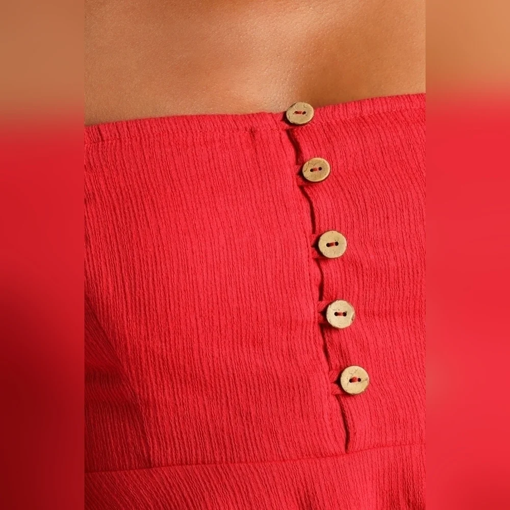 Lulus Make The Call Red Button-Up Long Sleeve Square Neck w Pockets Mini Dress S
